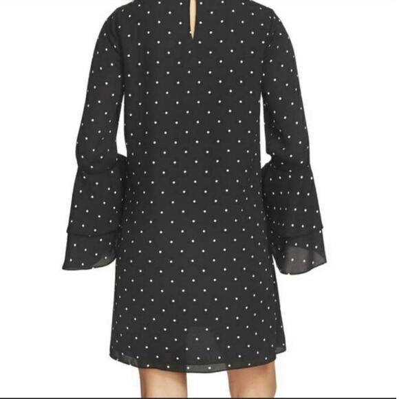 CeCe Bed of Roses Black Polka Dot Bell Sleeve Shift Mini Dress 2 - Picture 2 of 10